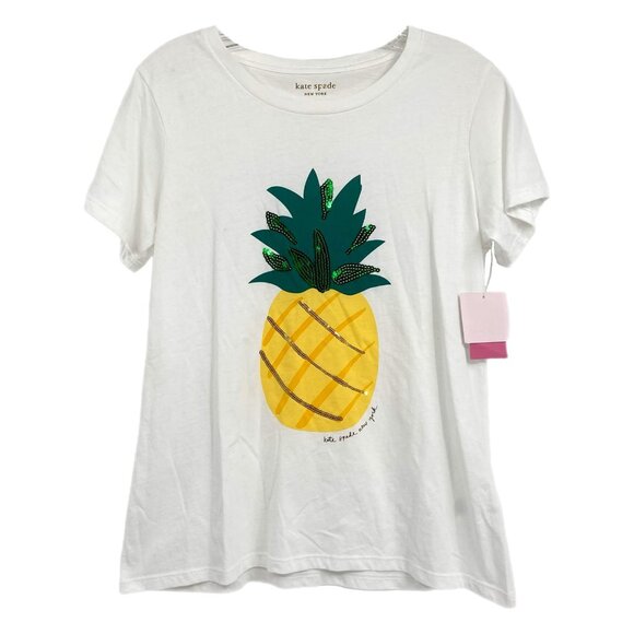 kate spade Tops - Kate Spade White Sequin Pineapple Top | Size M